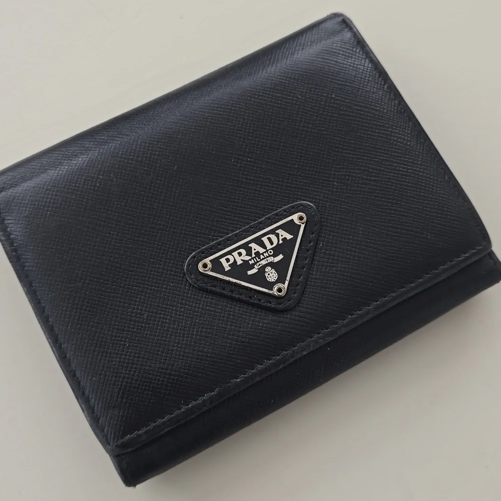Prada Black Saffiano Leather Trifold Compact Wallet Men